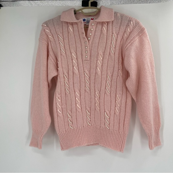 Vintage Buttons & Bows Pink Ribbon and Pearls Sweater - Picture 14 of 14